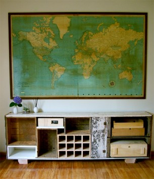 Credenza from all reclaimed siding and fruit boxes